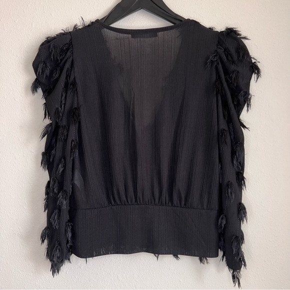 Zara Fringed Wrap Top Blouse Black Feather M - Picture 5 of 7